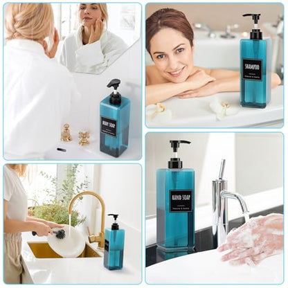 Segbeauty 33.8oz Blue Large Soap Dispenser Bathroom Kitchen, 2pcs Refillable Plastic Pump Bottle for Shampoo and Conditioner, 1000ml Empty Lotion Soap Dispenser with Pump, Large Liquid Container Set - color: Blue, style: 2pcs