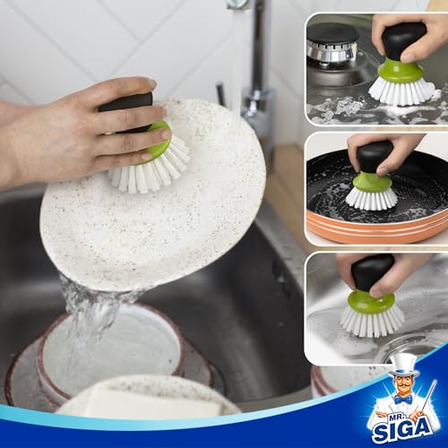 MR.SIGA Dish Scrub Brush, Palm Brush Dish Scrubber with Ergonomic Grip, Kitchen Brushes for Dishes, Green, Pack of 2 - color: Green