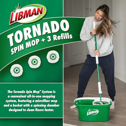 Libman Tornado Spin Mop System with Refill Heads, Microfiber Spinning Mop and Bucket with Wringer Set for Home, Floor Cleaning of Hard-Wood, Laminate, Tile, All Surface Cleaner - style: Spin Mop Plus 3 Refills