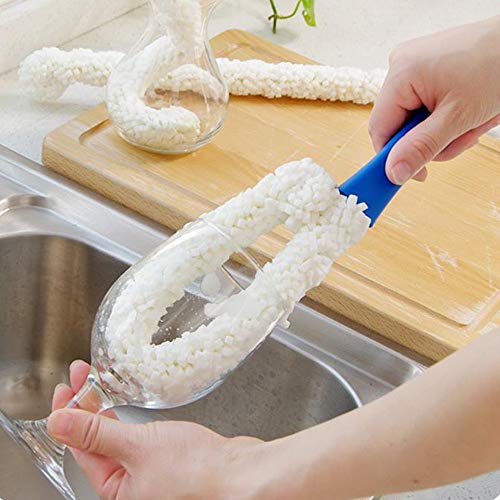 HHmei Long Cleaning Brush Foam Bottle Decanter Wine Glass Bar Kitchen Dishes| Pods| Toys Cleaner, 3D Thoroughly Flexible Multi-Function Cup Brush