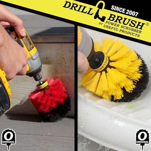Spin Brush Cleaning Kit - Drill Brush - Concrete, Brick, Fireplace, Stone - Bird Bath - Garden Statuary - Bathroom Accessories - Soap Scum, Hard Water, Mineral, Calcium, Rust Stains and Discoloration - color: Yellow / Red