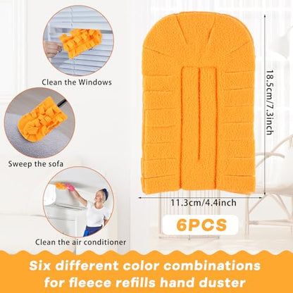 Zubebe 6 Pcs Duster Refill Reusable Fleece Duster Refills Feather Flat Dusters Multi Surface Washable Cleaning Pads Tools for Home, Blinds, Car, Pet, Furniture, Fans (Orange) - color: Orange