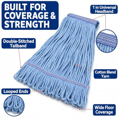 2 Pack Heavy Mop Replace Head，mop Head Replacement,Commercial mop Heads,Reusable Mop Head Refills-Replacement Mop Heads SuitableWet Industrial Blue Cotton Looped End String Head Refill (Blue) - size: 17 Ounce 2Pack