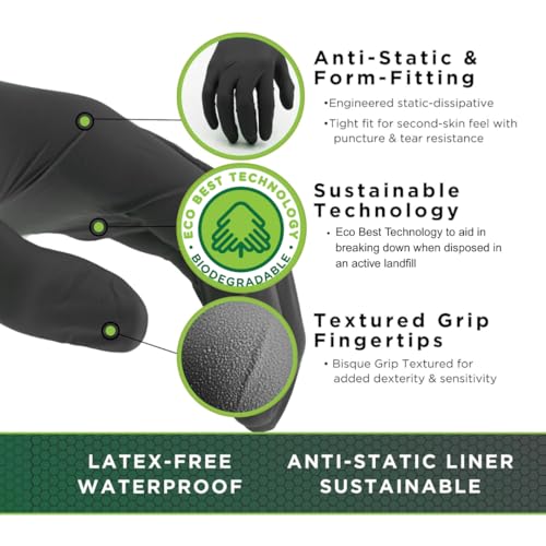 SHOWA 7700PFT Sustainable EBT Latex-Free, Powder-Free, Accelerator-Free, Nitrile Disposable Single Use Safety Gloves, 4 Mil, 9.5" Length, Large (1 Box/50 Gloves) - size: Large