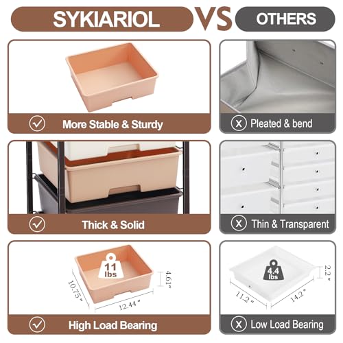 SYKIARIOL Utility Cart with 5 Drawers,Storage Drawer Cart with Wooden Tabletop and Lockable Wheels,Craft Storage Trolley Cart,5-Tier Rolling Utility Cart on Wheels,Dark Brown - color: Dark Brown