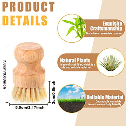 Nuenen 6 Packs Bamboo Dish Scrub Brushes Wooden Scrubbers Set Kitchen Dishwashing Scrubber with Natural Sisal Bristles for Iron Pot Pan Sink(Sisal) - size: Sisal