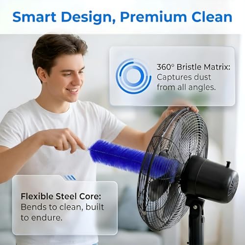 Bendable Microfiber Head, Fan Cleaner Brush Reusable Dust Remover Washable ldeal for Ceiling Fan, Air Conditioner, Dryer Vent, Car Vents and Household Surface Cleaning (Blue x 4) - color: Blue X 4