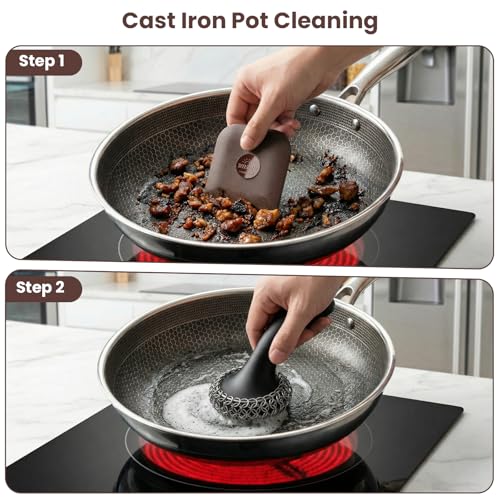 Pan Scraper, 5 Pcs Pot Scraper, Pan Scraper Plastic, Multifunctional Scraper Tool for Kitchen, Non-Slip, Food Safe, High Heat Resistant - color: Brown, size: 5 Pcs