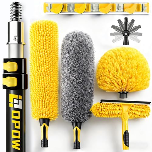 20 Foot High Ceiling Duster Kits with 5-12ft Heavy Duty Extension Pole, High Reach Duster for Cleaning,Microfiber Feather Duster,Cobweb Duster,Ceiling Fan Duster,Window Squeegee & Cleaner - size: 12 feet