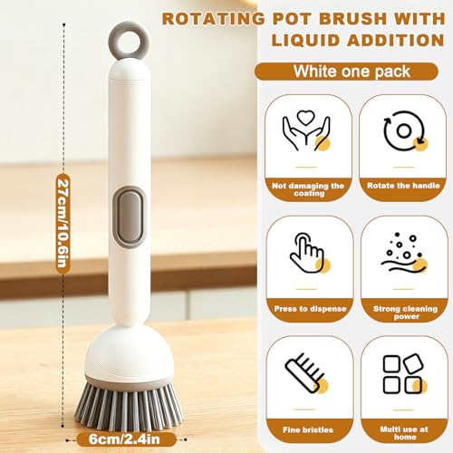 Dish Brush with Soap Dispenser- Kitchen Cleaning Brush, Adjustable Head Scrubber for Pots Pans Sink Cleaning Tool with Handle(Gray) - color: Gray