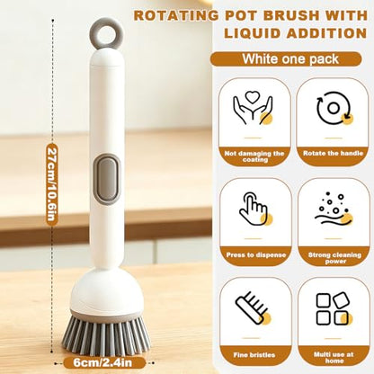 Dish Brush with Soap Dispenser- Kitchen Cleaning Brush, Adjustable Head Scrubber for Pots Pans Sink Cleaning Tool with Handle(Gray) - color: Gray
