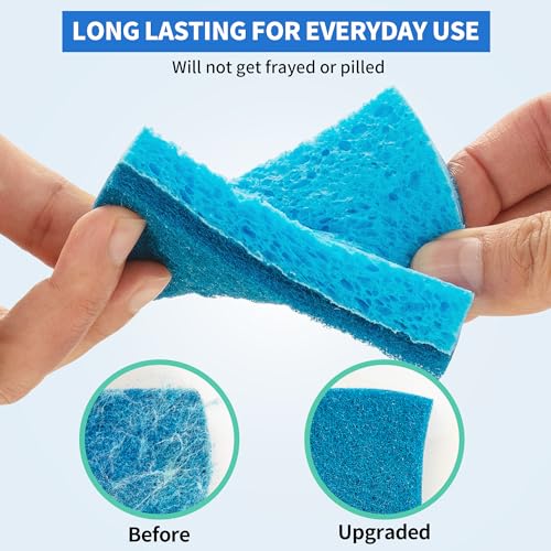 Non-Scratch Cellulose Scrub Sponges 24 Pack, Kitchen Sponge with Double-Side & Ergonomic Design. Sturdy Sponge for Dishes, Coated Cookware, Sink, Countertops. - color: Blue, size: 24 Pack