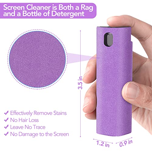 2 Pcs Fingerprint Proof Screen Cleaner,3 in 1Touchscreen Mist Cleaner Spray Wipe Cleaner Fingerprint-Proof Soft Fiber Flannel,Safe for All Phones Glasses Tablet Laptop TV Watch Screens(Purple) - color: Purple