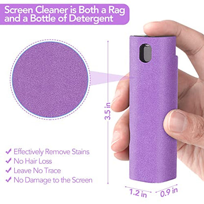 2 Pcs Fingerprint Proof Screen Cleaner,3 in 1Touchscreen Mist Cleaner Spray Wipe Cleaner Fingerprint-Proof Soft Fiber Flannel,Safe for All Phones Glasses Tablet Laptop TV Watch Screens(Purple) - color: Purple