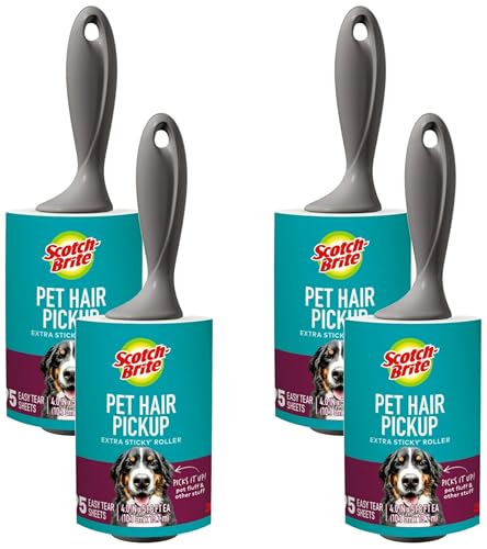 Scotch-Brite Pet Hair Pickup Extra Sticky Lint Roller, Designed for Removing Fur + Fluff on Couches, Clothes, Dog and Cat Beds, & More, 95 Easy-Tear Adhesive Sheets, (Pack of 4) - size: 1 Roller, 95 Sheets (Pack of 4)