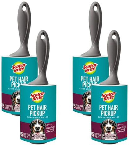 Scotch-Brite Pet Hair Pickup Extra Sticky Lint Roller, Designed for Removing Fur + Fluff on Couches, Clothes, Dog and Cat Beds, & More, 95 Easy-Tear Adhesive Sheets, (Pack of 4) - size: 1 Roller, 95 Sheets (Pack of 4)