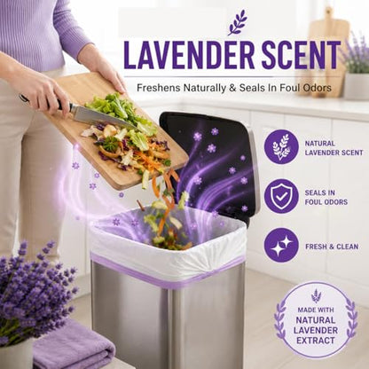 13 Gallon Tall Kitchen Trash Bags, 140 Count Lavender Scented | Drawstring Closure Odor Control Leak Resistant Tear Resistant Easy Tie Handles