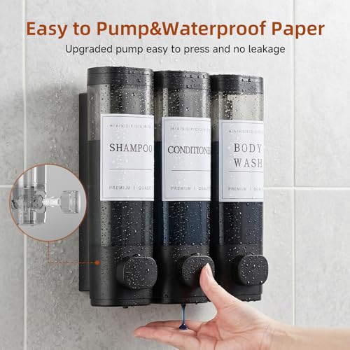 Shampoo and Conditioner Dispenser,Shower Soap Dispenser 3 Chamber No Drill Wall-Mounted Shampoo Dispenser for Shower Wall Mounted Shower Dispenser for Bathroom Hotel Large Capacity,Matte Black - color: Matte Black 3 Chamber