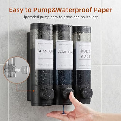 Shampoo and Conditioner Dispenser,Shower Soap Dispenser 3 Chamber No Drill Wall-Mounted Shampoo Dispenser for Shower Wall Mounted Shower Dispenser for Bathroom Hotel Large Capacity,Matte Black - color: Matte Black 3 Chamber