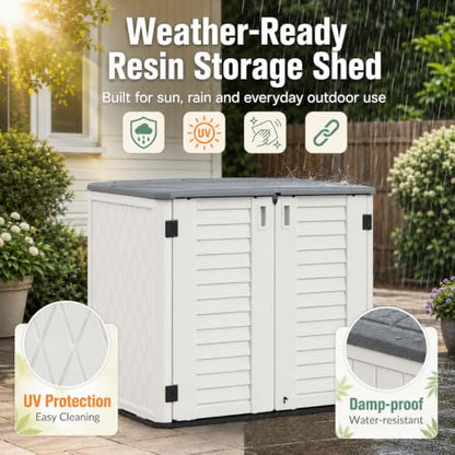 ADDOK 26 Cu.Ft Outdoor Storage Shed with Floor,Large Waterproof Resin Storage Cabinet with Lift-Up Lid,Double Doors and Lockable Design for Lawn Mower,Garden Tools, Patio,Backyard and Pool Supplies - size: 26 Cu.Ft-White