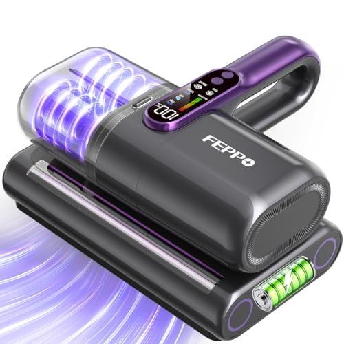 FEPPO Cordless Mattress Vacuum Cleaner, 18Kpa Bed Vacuum with 253.7nm UV-C Light, Ultrasonic, Dust Sensor & LED Display, 52800 BPM Handheld Vacuums for Bed, Sofa, Couch, Crib - color: Gray/Purple