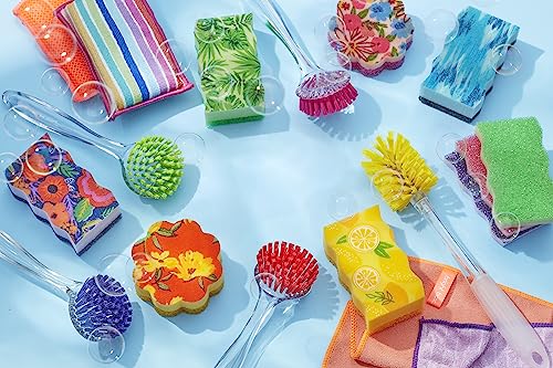 Bright Box Kitchen Scrub + Wipe Ergo Scrubber Sponge Scratch Free Rinse Clean Long Lasting, 1ct Pink
