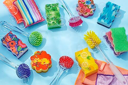 Bright Box Kitchen Scrub + Wipe Ergo Scrubber Sponge Scratch Free Rinse Clean Long Lasting, 1ct Pink