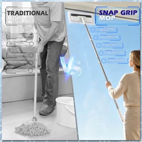 Masthome Clamp Mop Compatible with Swiffer Wet Jet Mops, 50" Stainless Steel Handle Mini Mop for Hardwood, Tile, Laminate, Marble, Wall, Window, Multi-Surface Floor Cleaning - color: White-large-mini Lazy Mop