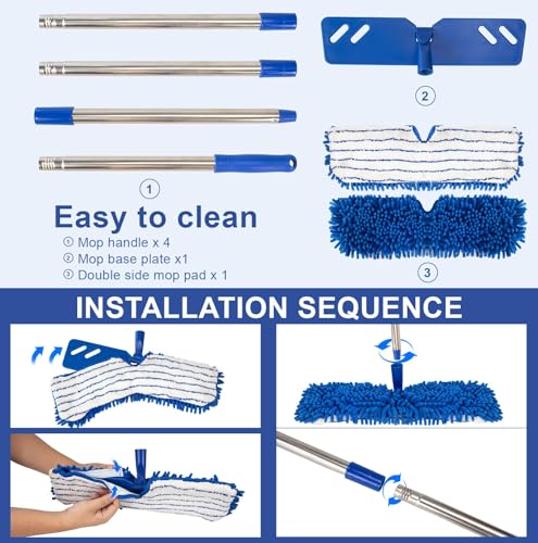 Microfiber Mops for Floor Cleaning, Dual-Sided Flip Mop for Wet & Dry Use, Adjustable Stainless Steel Handle (30.7"-56.7"),Suitable for Hardwood Floors, Laminate Floors, Kitchens and Tiled Surfaces