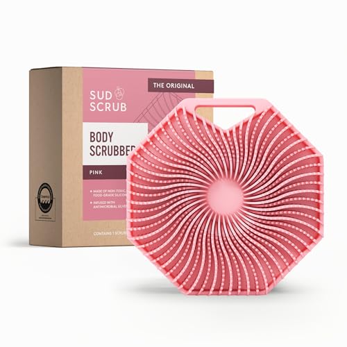 Sud Scrub® Antimicrobial Silicone Body Scrubber, Exfoliating Body Brush for Sensitive Skin, Antibacterial Shower Scrubber for Body, Bathroom Essentials for Men & Women, Pink - color: Pink