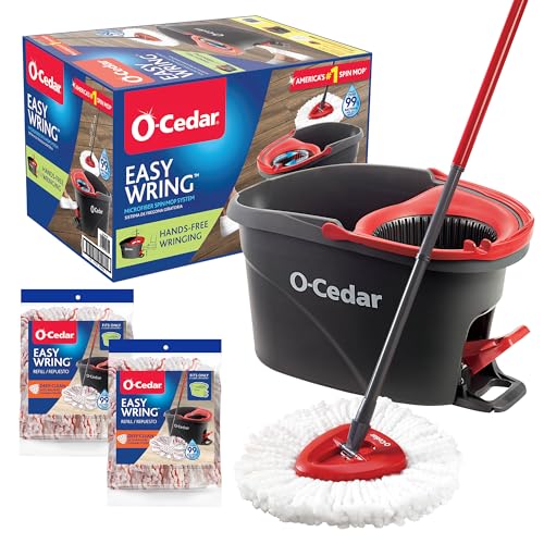 O-Cedar EasyWring Spin Mop & Bucket System | Microfiber Floor Cleaning System | Includes 3 Mop Heads (1 Standard + 2 Deep Clean Refills) | Machine Washable & Reusable - color: Easywring Spin Mop & Bucket + 2 Deep Clean Refills