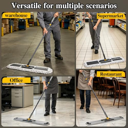 MASTERTOP Commercial Mop, 36'' Large Dust Mop,Heavy Duty Industrial Push Mops with 3 Reusable Microfibre Pads & 62'' Adjustable Handle for Home,Hotel,Mall,Warehouse - color: Grey(36"*5.1")