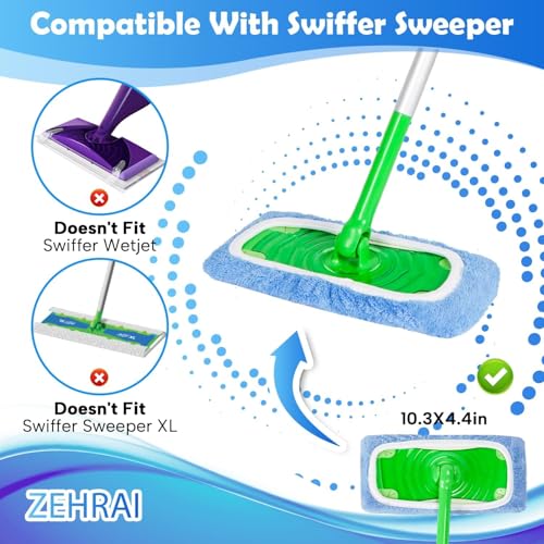 6 Pack Reusable Microfiber Mop Pads Compatible with Swiffer Sweeper Mop, Dry Sweeping Cloths & Wet Mopping Cloths, Washable Wet Pads Refill for Hardwood Surface Floor Cleaning - color: Sky Blue 6 Pack