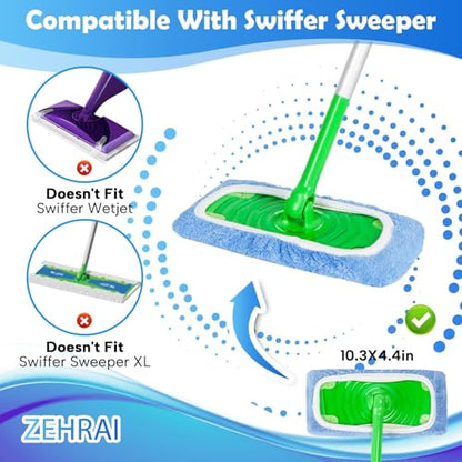 6 Pack Reusable Microfiber Mop Pads Compatible with Swiffer Sweeper Mop, Dry Sweeping Cloths & Wet Mopping Cloths, Washable Wet Pads Refill for Hardwood Surface Floor Cleaning - color: Sky Blue 6 Pack