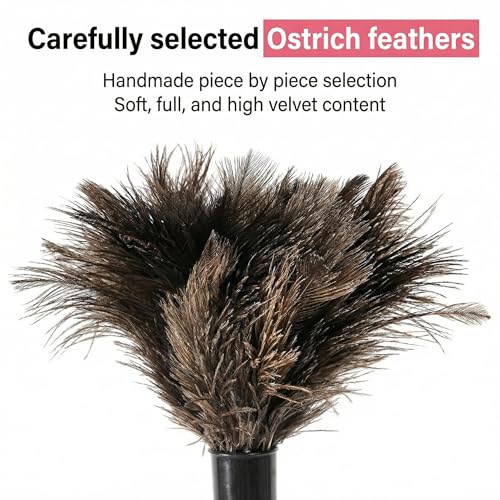 Goaste 2 Pack Ostrich Feather Duster, 15 Inch Fluffy Natural Feather Duster, Soft-Feather Mopping with Plastic Handle, Extensible Ostrich Feather Cleaning Supplies for Keyboard, Home, Car, Office