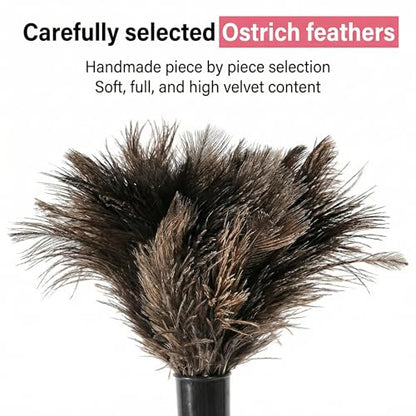 Goaste 2 Pack Ostrich Feather Duster, 15 Inch Fluffy Natural Feather Duster, Soft-Feather Mopping with Plastic Handle, Extensible Ostrich Feather Cleaning Supplies for Keyboard, Home, Car, Office