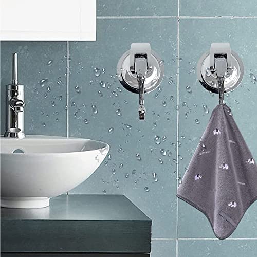 Suction Cup Hooks - Heavy Duty Glass, Reusable, No Hole Punched, for Bathroom Robe & Garland (Silver, 4 Pack) - color: Silver, size: 4 Pack
