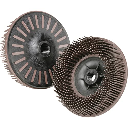 3M Scotch-Brite Bristle Disc, 4-1/2 in x 5/8-11 Internal, Grit 36, Pack of 1, Type S, Threaded Attachment, Aluminum, Carbon Steel, Stainless Steel, Cast Iron, Brown