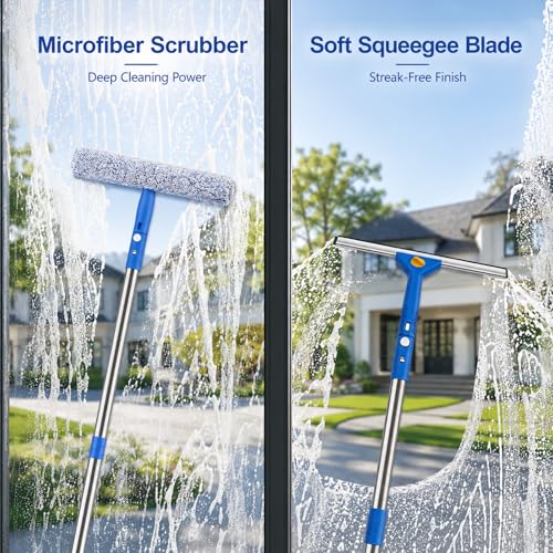 Window Cleaning Kit with Extension Pole,Professional Window Washing Kit with Bucket, 79" Window Squeegee with Microfiber Scrubber Scraper,Window Cleaner Tool for Commercial, Home,Outdoor