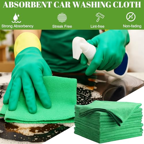 Nuenen 60 Pcs Microfiber Cleaning Cloths for Cars 16 x 16 Inch Ultra Absorbent Car Towels Drying Reusable Cleaning Supplies House Kitchen Window Microfiber Towel (Green) - color: Green