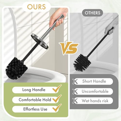 Toilet Bowl Brush and Holder Set 2 Pack with 4 Extra Brush Heads | Extra Long Handle with Splash Guard Cover, Tool-Free Installation, Bathroom Space-Saving, Cleaner Sets for Apartments, RV (Silver) - color: Silver