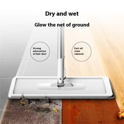Mop and Bucket Set with AUTO Pump, 3-Zone Separate Dirty and Clean Water, Flat Mop and Bucket System with Wringer and Wheels, 2 Reusable Microfiber Pads, One-Touch Water Filling for Home Cleaning
