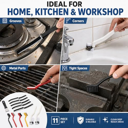 11Pcs Crevice Cleaning Brush Set, Hard Bristle Gap Cleaning Brushes for Small Spaces, Deep Detail Scrubber Tools for Kitchen Sink, Window Track, Bathroom Tile Grout, Cup and Dish