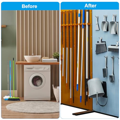 PATIKIL Broom and Mop Holder, 6 Pack Wall Mounted Stainless Steel Mop Hanger Heavy Garden Tool Organizer Rack Hanging Clips with Screws for Home Garage, All Black - color: All Black