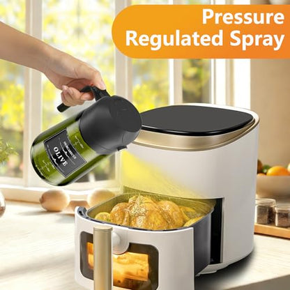 OURCABECUE Upgraded Made Oil Sprayer for Cooking 2 Set, 2 in 1 Spray and Pour Olive Oil Dispenser 16oz 470ml Dark Green Oil Spray Bottle, Mist Olive Oil Dispensing with Scale & 8 Labels - color: Green Bottle-Black Cap Scale