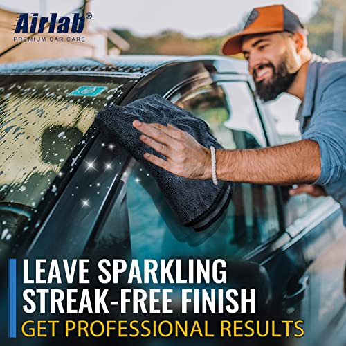 Airlab Microfiber Towels for Cars Wash Drying Super Absorbent Cleaning Cloth Auto Detailing Ultra Soft, Lint-Free, Streak-Free, 24 x 16 Inch, Pack of 2, Grey-Black, 600 GSM - color: 24 X 16 Inch, Pack of 2, Grey-black, 600 Gsm