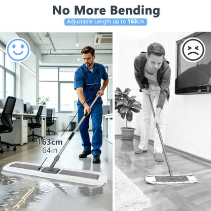 Masthome Commercial Dust Mop, 39" Microfiber Floor Mop with 64" Adjustable Handle, Total 2 Reusable Pads, 360° Swivel Wet Dry Mops for Hardwood Tile Marble Laminate Home Hotel Office Warehouse - color: Extra Large Grey