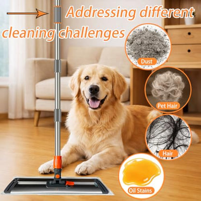 17-inch Large Aluminum mop,a Wet/Dry Microfiber mop with a Washable,Reusable Cleaning pad and an extendable Handle,Suitable for Hardwood Floors,Laminate Floors, Removing pet Hair,and Window Cleaning