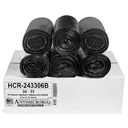 Aluf Plastics High Density Trash Bags, 16 Gallon, 1000 Count, 6 Micron (eq), 24" x 33", Black, for Bathroom, Office, Industrial, Commercial, Janitorial, Municipal, Recycling - color: Black, style: 12-16 Gal, 6 Micron Equiv, 1000 Count