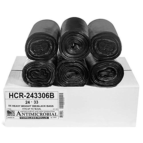 Aluf Plastics High Density Trash Bags, 16 Gallon, 1000 Count, 6 Micron (eq), 24" x 33", Black, for Bathroom, Office, Industrial, Commercial, Janitorial, Municipal, Recycling - color: Black, style: 12-16 Gal, 6 Micron Equiv, 1000 Count